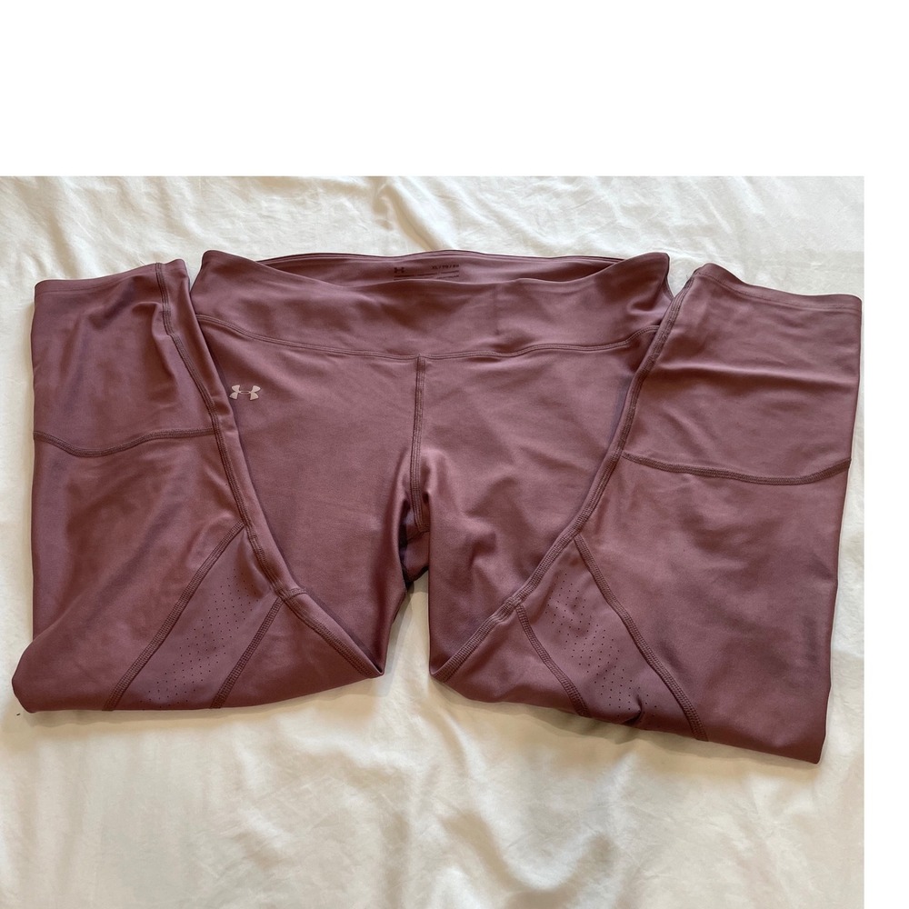 Under Armour HeatGear Compression Leggings XL Mauve Pink Perforated Athleisure